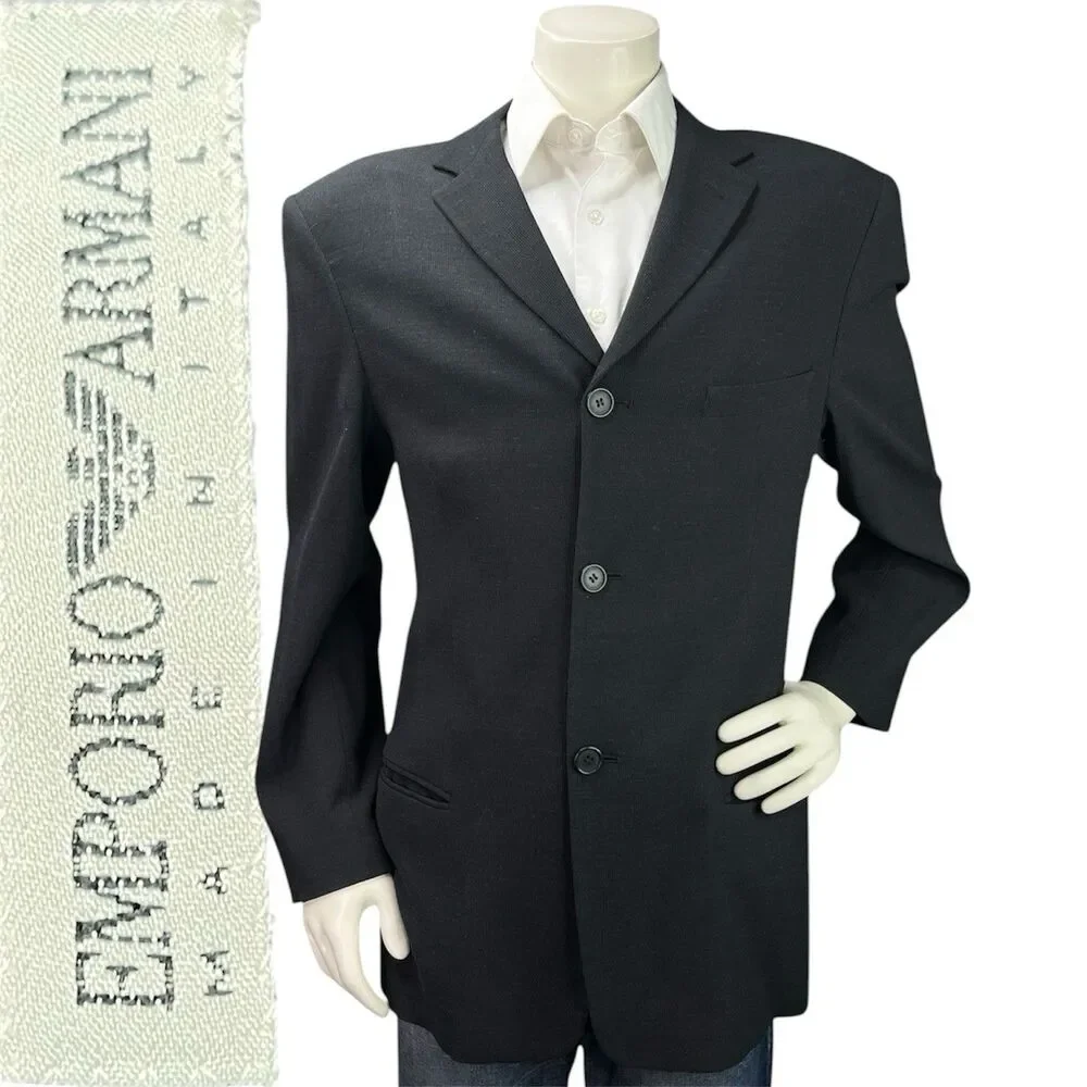 EMPORIO ARMANI Sport Coat Men 42R Black Textured Soft Stretch Tech Fabric Blazer